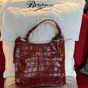 BRIGHTON Burgundy Croc-Embossed Shoulder Bag
